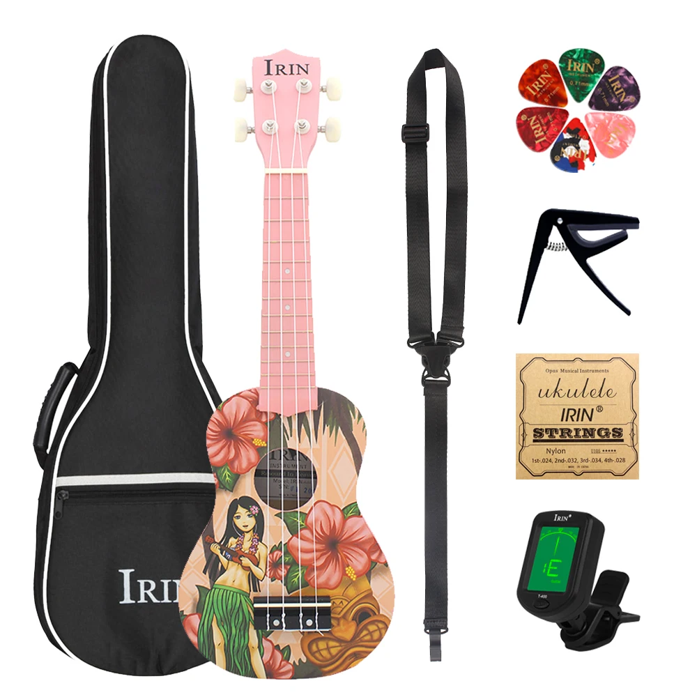 

IRIN 21 Inch Ukulele 4 Strings Hawaiian Guitar Pink Girl Mini Guitarra Ukulele With Bag Strings Tuner Guitar Parts & Accessories