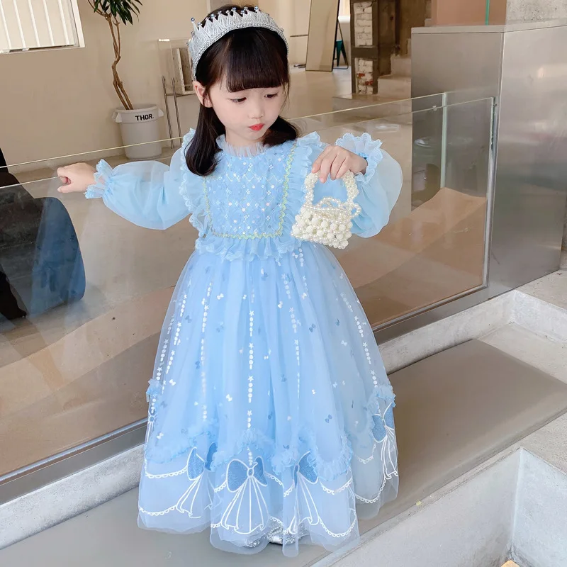 2025年新作-女の子用プリンセスドレス、秋のドレス、子供用春秋長袖ガウン、パフドレス