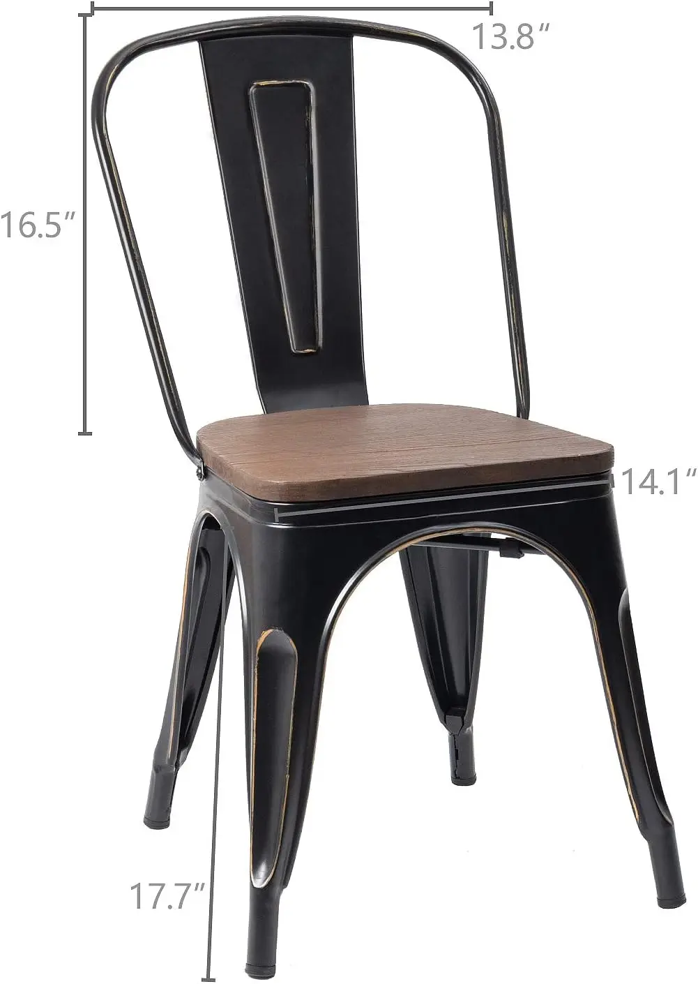 Metal Dining Chairs with Wood Seat, Indoor-Outdoor Use Stackable Chic Dining Bistro Cafe Side Metal Chairs Set