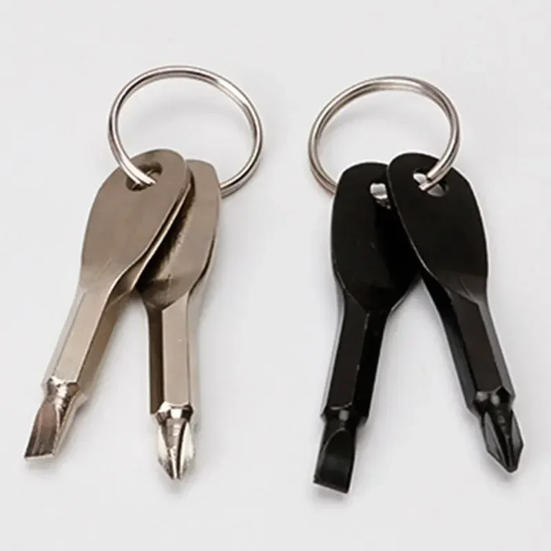 1set Mini Pocket Repair Tool Key Ring Keyring Screwdriver Gadget Outdoor Portable Phillips Slotted Multi Camp Hike