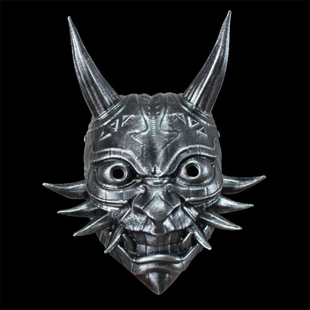 Resin Rivet Punk Mask Halloween Party Game Theme Costume Long Horn Prajna Cosplay Mask Props