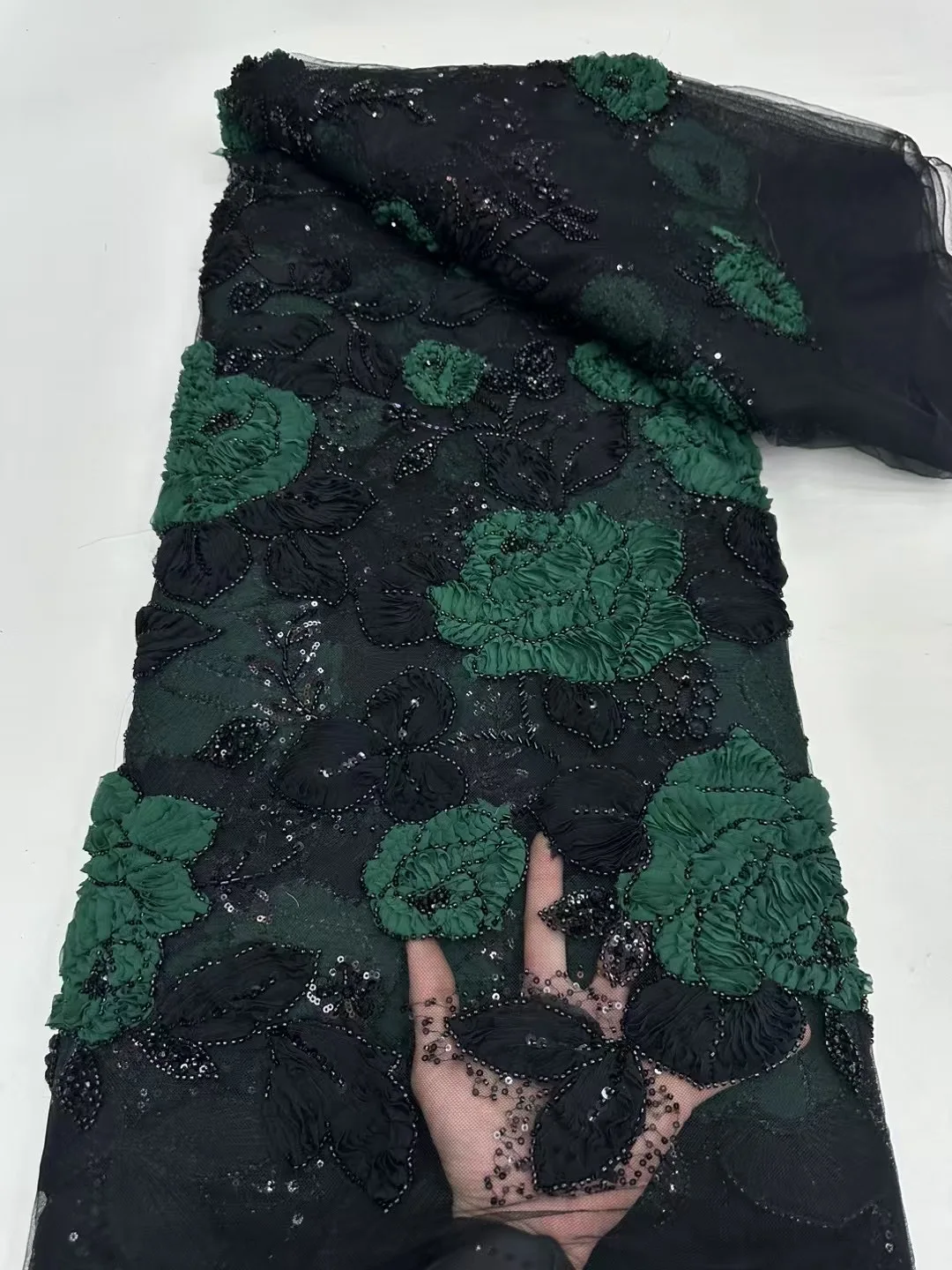 

African Lace Fabric Embroidered Sequined Nigerian Lace Fabrics 3D Flowers High Quality French Tulle Lace Fabric for Dress