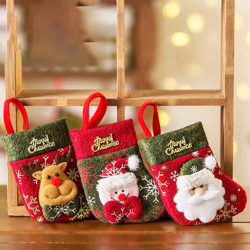 Christmas Socks Santa Claus Snowman Stocking Christmas Decoration For Home 2025 Xmas Tree Ornament Gift Bag Navidad Natal Party