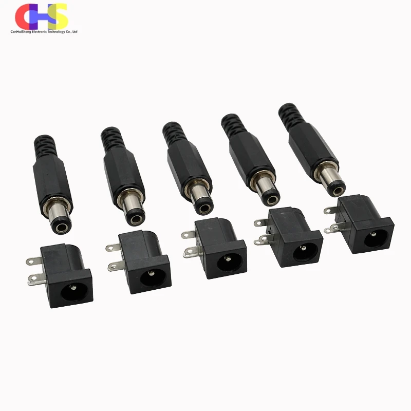 10szt Zestaw DC-005 Wtyk Męski/Żeński 5.5x2.1/2.5mm i Porty 3.5x1.3mm Zacisk PCB kąt prosty DC005