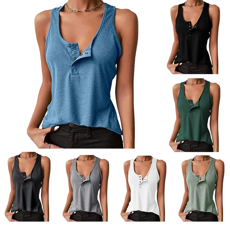 New Women's Solid Color Sleeveless Vest Summer Sports Casual I-shaped Tanks Top Cotton Soft Comfortable Loose Pullover T-shirt