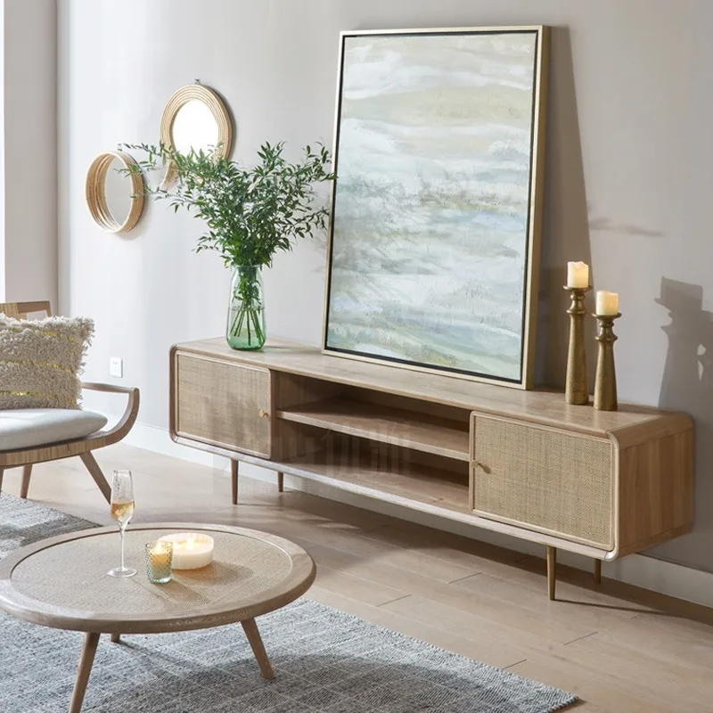 

Simple Rattan Base TV Stands Small Apartment Modern Bedroom Living Room Storage TV Stand Nordic Solid Wood Furniture Armoire JTT