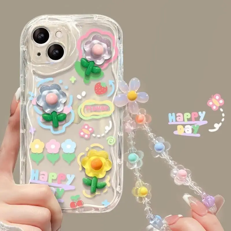 Flower Bracelet Case for OPPO A60 A38 A17 A16 A15 A78 A98 A79 A58 A55 A54 A57 A77 A96 A52 A92 A53 A9 A5 2020 Phone Chian Cover