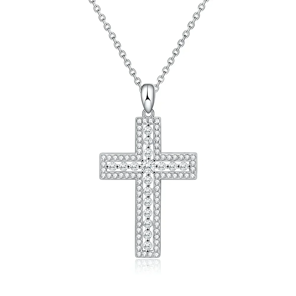 

Moissanite Necklace D Color VVSI Cross Pendant 18K Gold Plated 925 Sterling Silver Choker Lab Diamond Chain Vintage Fine Jewelry