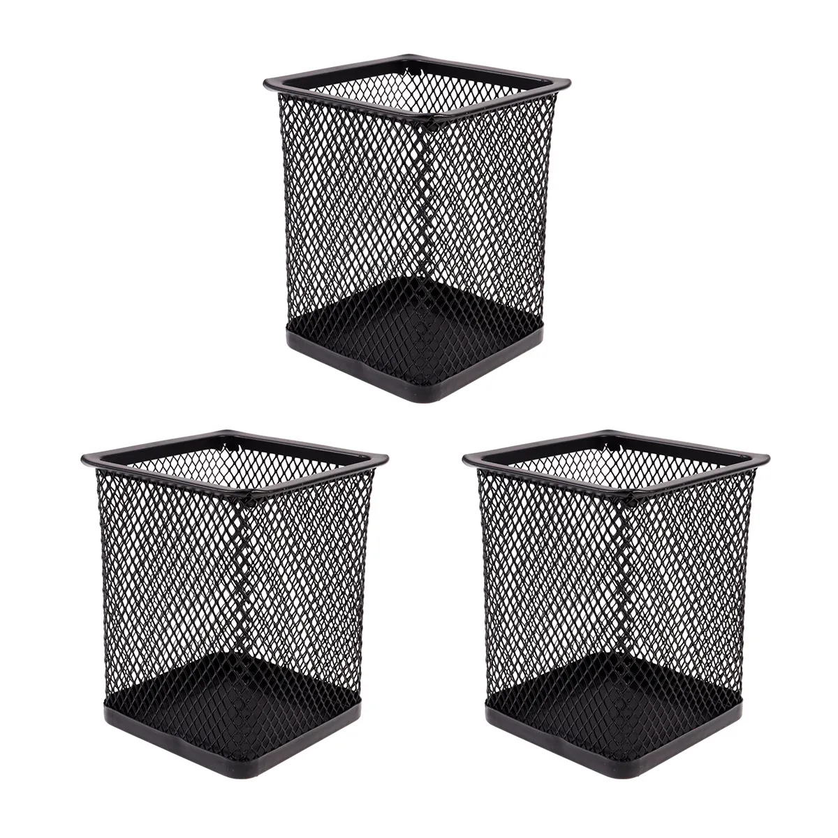 

3Pcs Metal Hollow Pen Holder Iron Net Stylish Square Design Perfect for Office Home School Organization