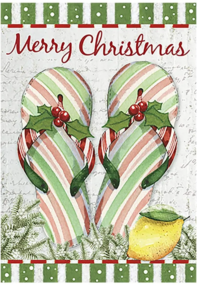 Merry Christmas Flip Flop Decorative Funny Winter Garden Flag Banner for Outside House Yard Home Decorative