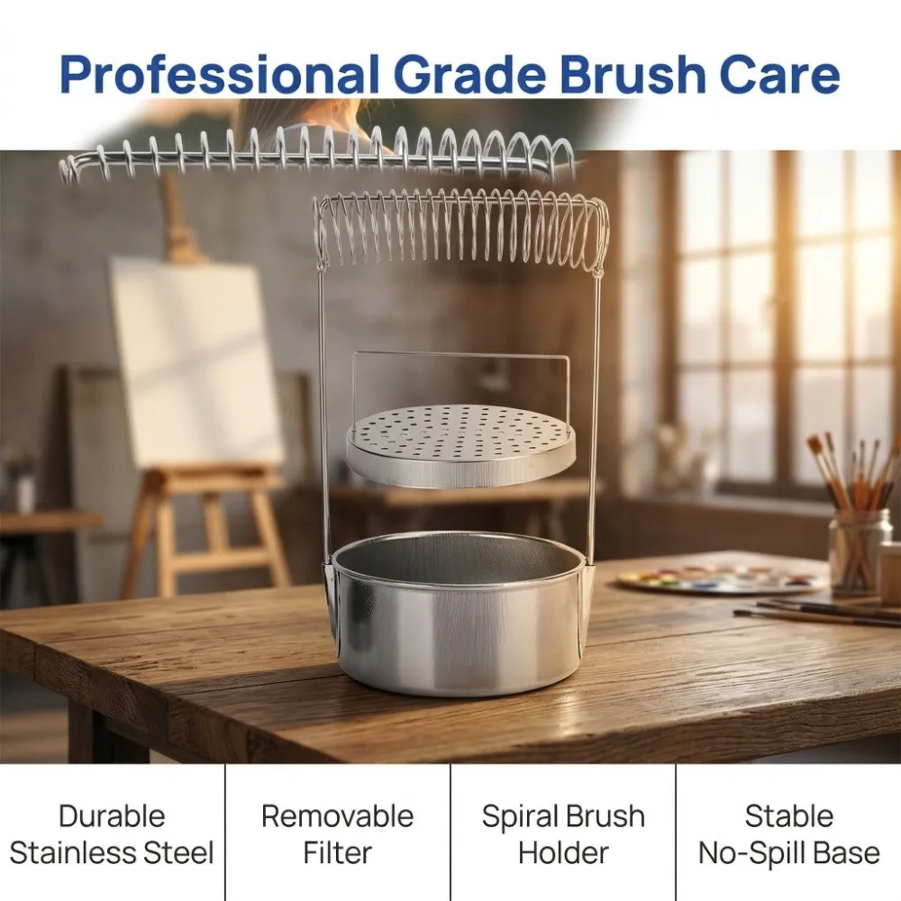 Desk Stand Stainless Steel Paint Brush Washer Detachable Multifunction Brush Holder Portable Brush Drying Rack Oil Painting