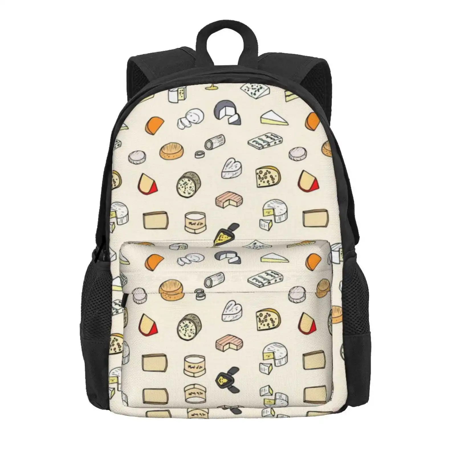 Cheese Pattern Hot Sale Schoolbag Backpack Fashion Bags Cheese Pattern Love Cheesy Cream Roquefort Emmental Squeegee Golden