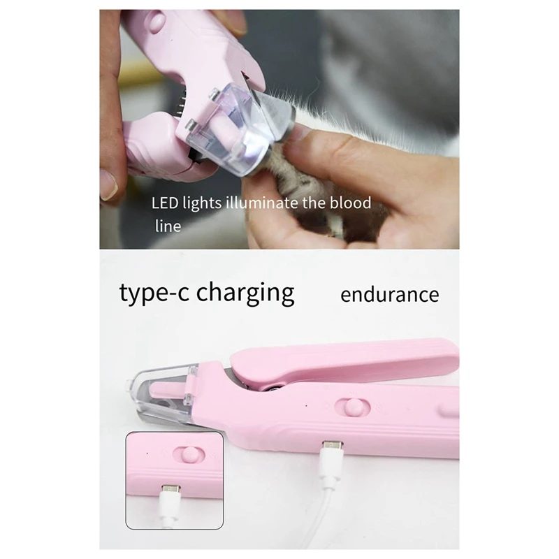 Pet LED Nail Clipper Type-C Universal Nail Polisher And Clipper For Cats And Dog 2-In-1