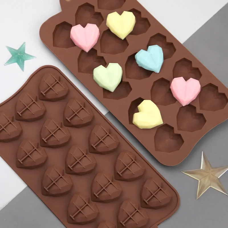 

New 3D Heart Chocolate Molds 15 CavityDiamond love Shape Silicone Wedding Candy Baking Molds Cupcake Decorations Cake Mold