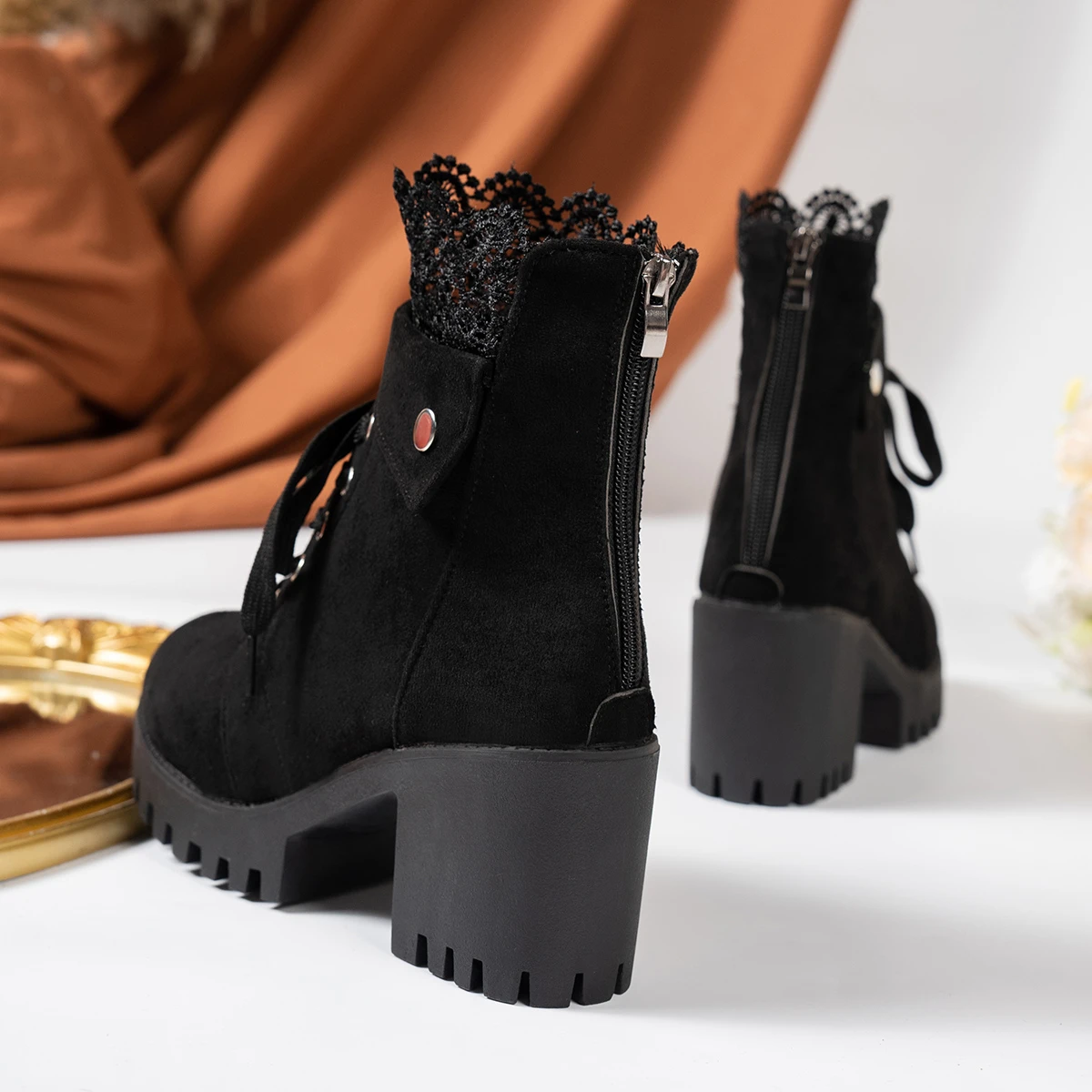 2024 Women High Heel Ankle Boots Autumn Winter Booties Woman Fashion New Lady Shoes Black Short Boot Female Botas De Mujer image 5