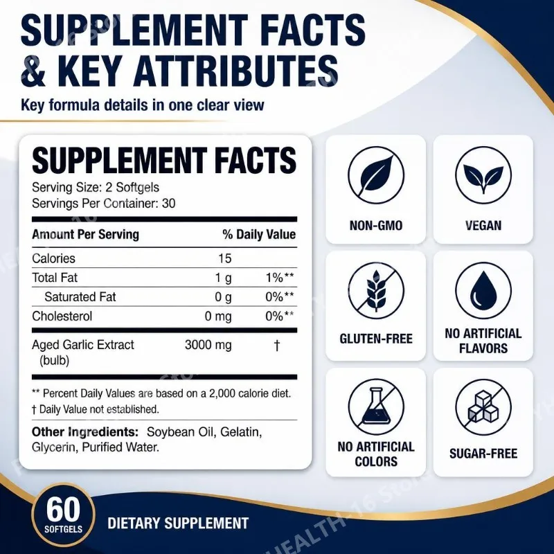 Docteat Garlic 3000 Mg Softgels with Aged Garlic Extract Promotes Healthy Circulation and Antioxidant Support 60 Softgels