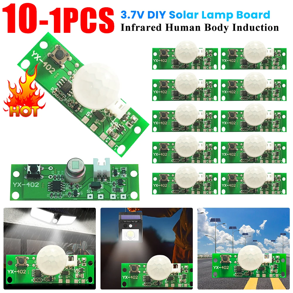 1-10PC 3.7V Solar Lamp Board Control Sensor Night Light Module Controll Module Infrared Human Body Induction Solar Circuit Board