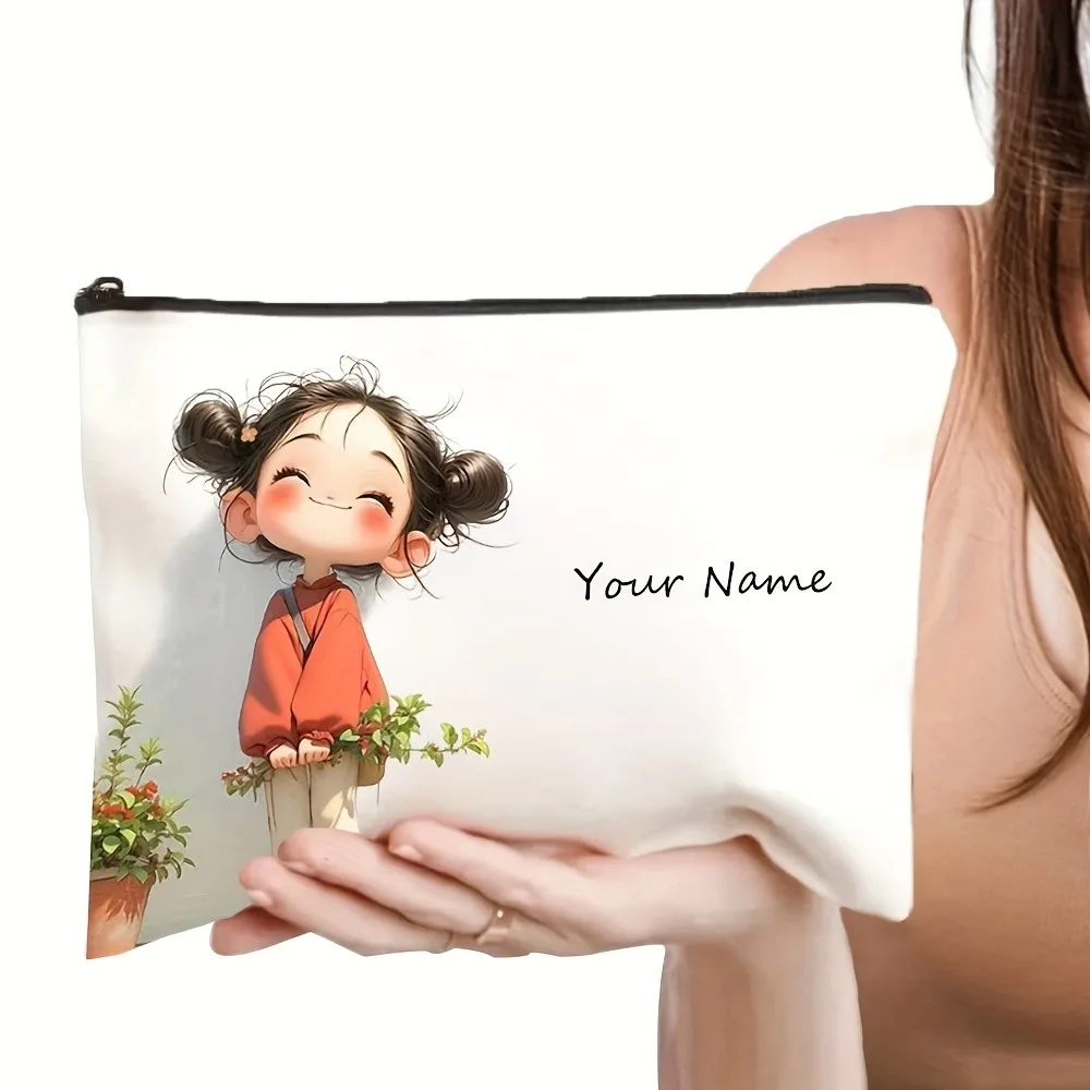 Chic Custom Name Unique Vintage Cute Floral Makeup Bags for Girls Cosmetic Pouch Toiletry Bag Pencil Case Travel Storage Handbag
