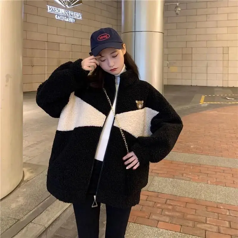 Original Size Thickened 300g Lamb Velvet Autumn Winter Korean Lazy Style Open Cardigan Top Outerwear Women's Fashion Sweatshirt