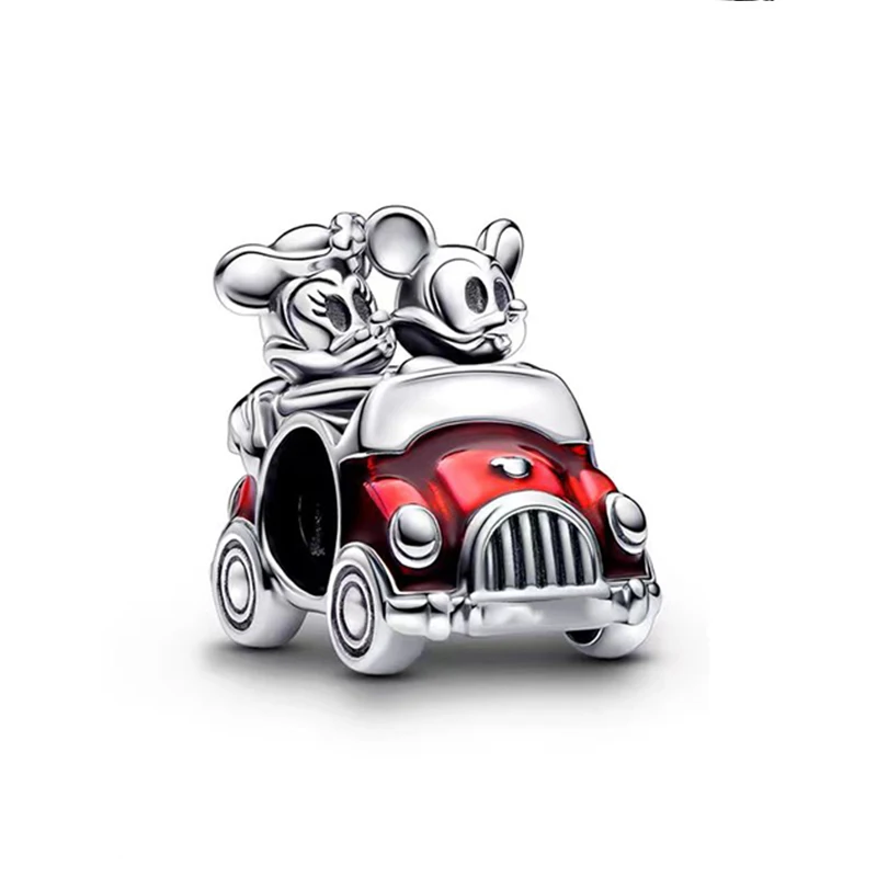 925 Sterling Silber Disney Mickey und Minnie und Oldtimer Charms Perlen passt Pandora Original Armband für Frauen DIY Schmuck