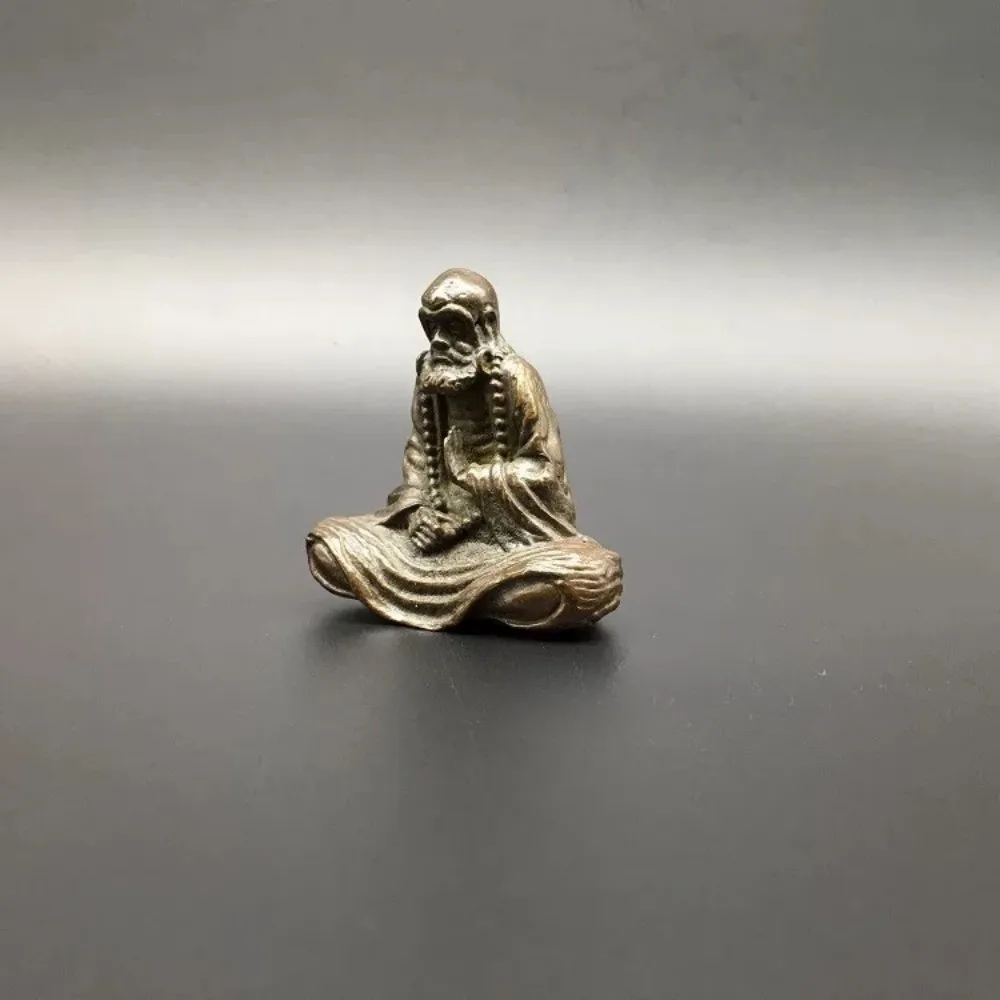 Mini Solid Brass Bodhidharma Buddhist Figurine Zen Patriarch for Desk Carved Home Office Feng Shui Gift