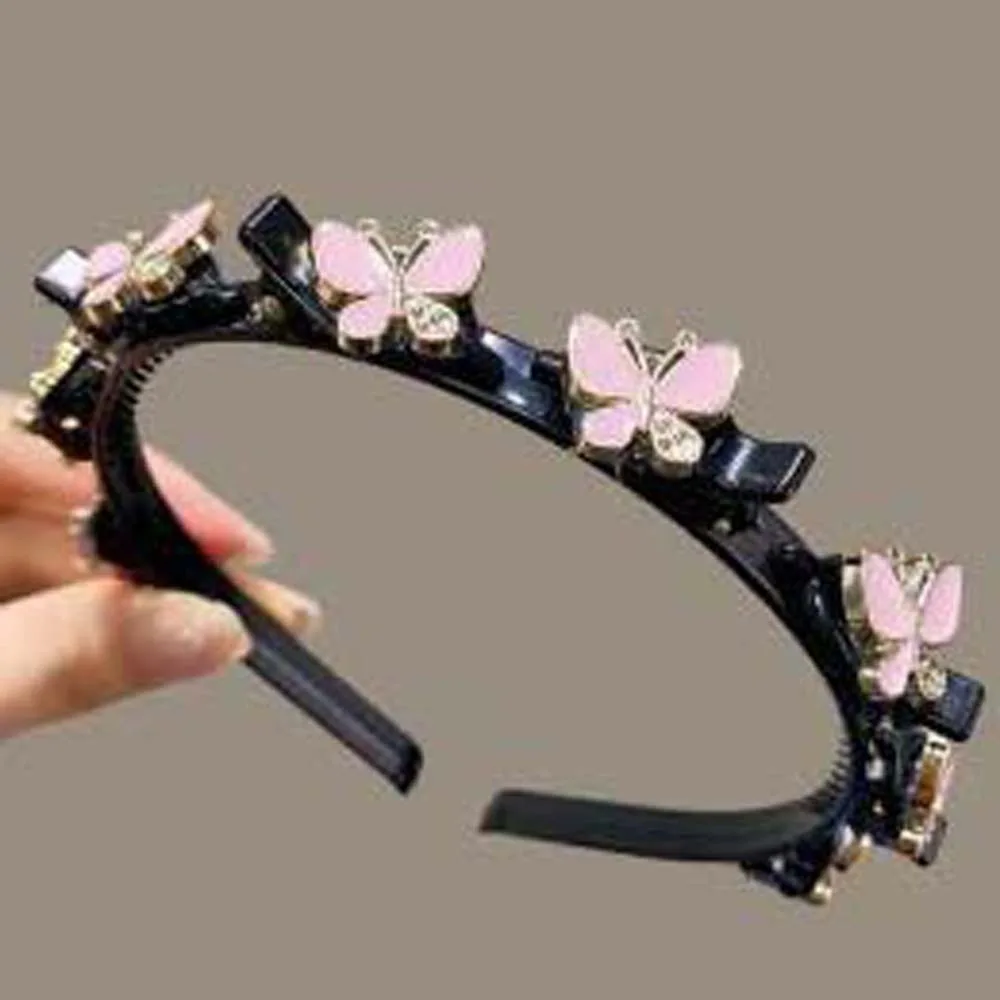 Fashion Elegant Hair Bands with Clips Sweet Shiny Rhinestone Bangs Clip Headband Headwear Plastic Hairband Banquet