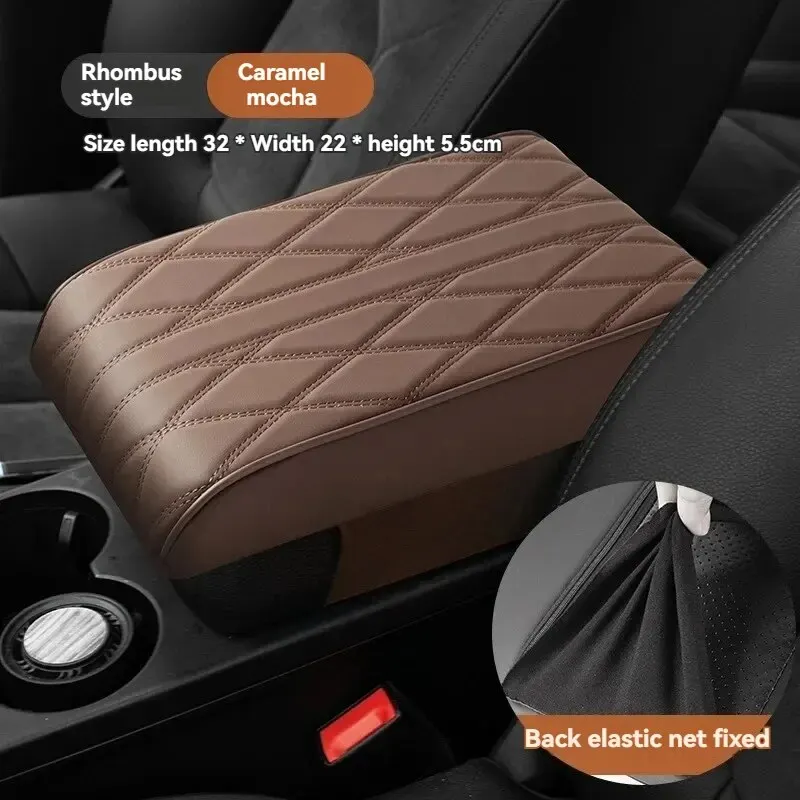 Wave Embroider PU Leather Car Armrest Mat Center Console Arm Rest Protection Cushion Auto Armrests Storage Box Cover Pad