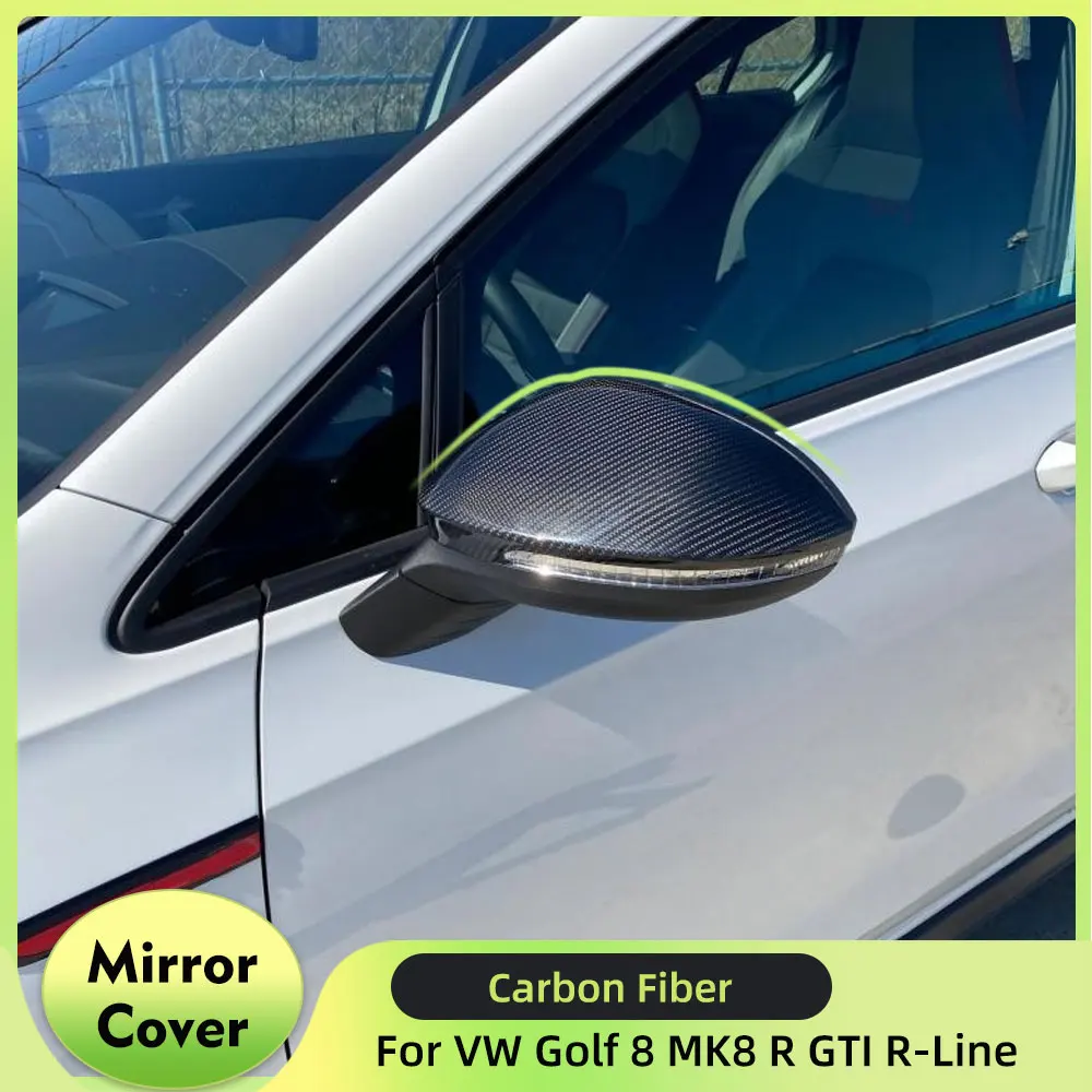 Car Rearview Mirror Covers for VW Golf 8 MK8 R GTI R-Line 2021 Carbon Fiber Racing Replacement Mirror Caps Shell With Side Assit