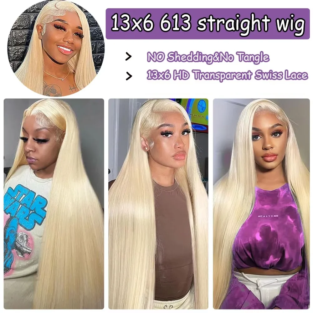 613 Honey Blonde Bone Straight Brazilian Remy Human Hair Wig 13x4 13x6 HD Transparent Lace Frontal Wig Pre Plucked Baby Hair 200% Density Minimal Shed Tangle Free Long Wigs For Women 40 46 Inch view 5