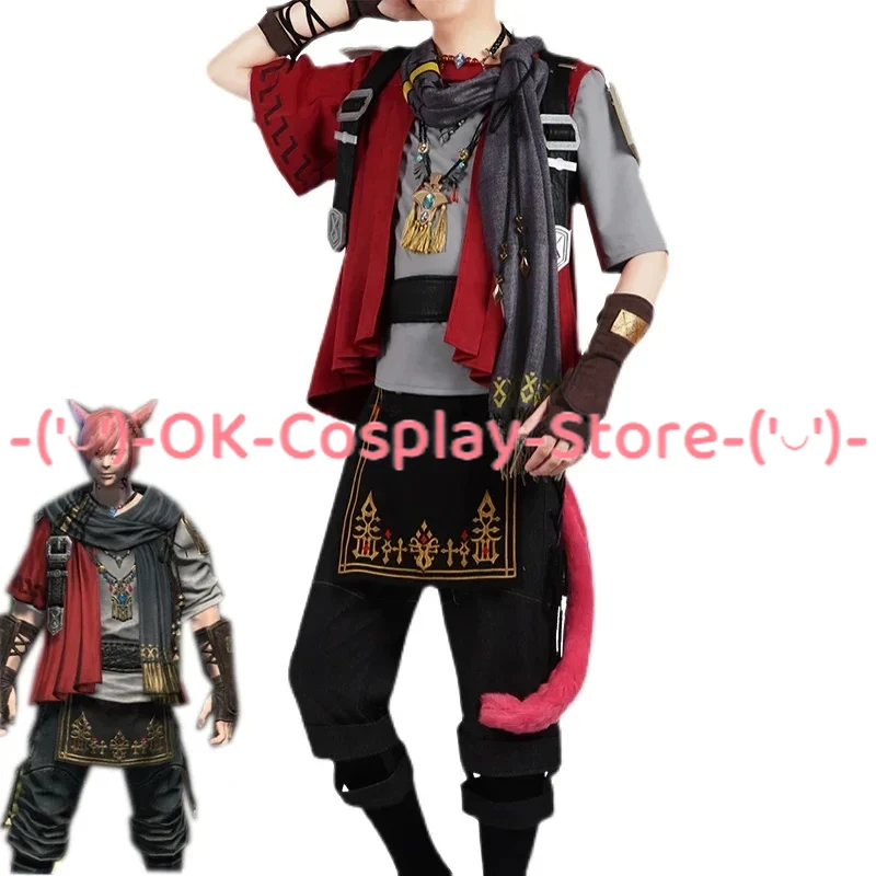 

Game FF14 G'raha Tia Cosplay Costumes Fancy Party Suit Red Cat Cosplay Outfits Halloween Carnival Uniforms Custom Made