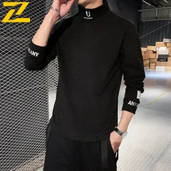 2025 Cashmere T-Shirts Men Long Sleeve Embroidery Letter T Shirt Homme Turtleneck Streetwear Casual T-shirts Male Fashion Tee