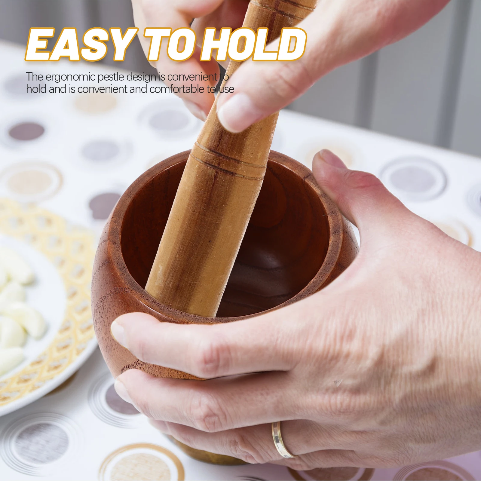 

1Set Wooden Garlic Crusher Mortar Pestle Ginger Masher Spices Grinding Bowl Kitchen Tool and Pestle Garlic Crusher