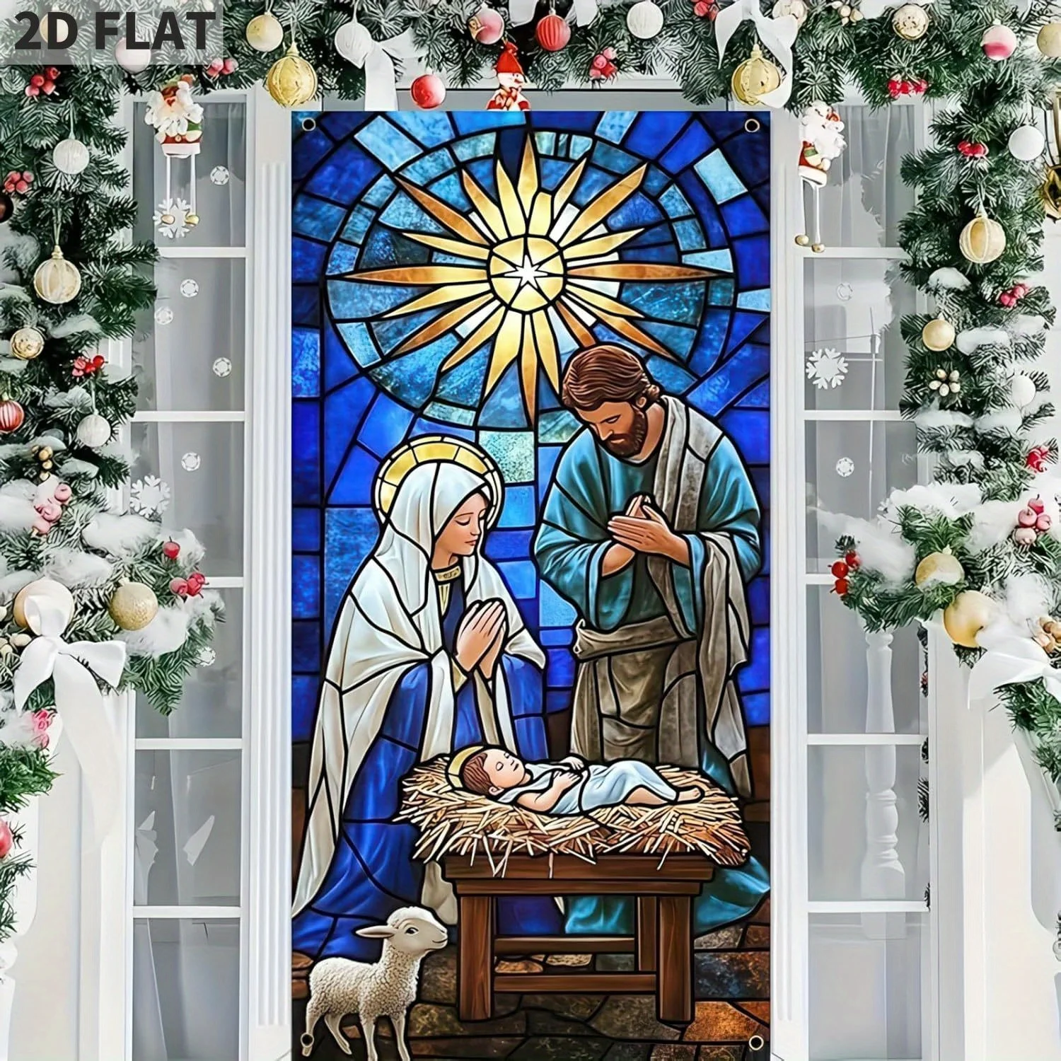 Nativity Scene Christmas Door Cover Hanging Banner Background Religious The Nativity Of Jesus Backdrop Photography Background