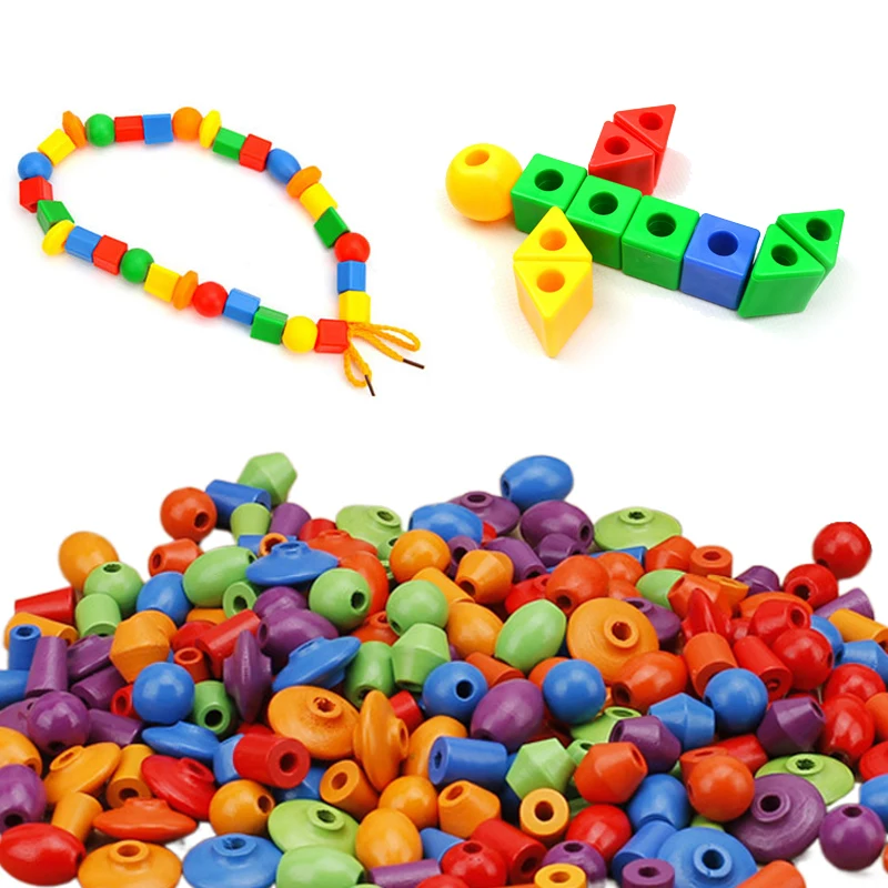 

20~200PCS Beaded DIY Handmade Puzzle Wearing Beads Building Blocks Children Early Education Geometry Shape Bracelet Toy TMZ