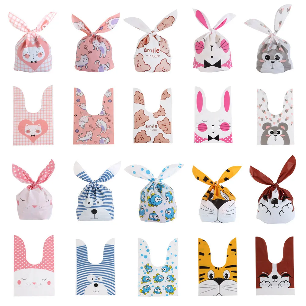 10Pcs Cute Animals Ear Candy Bags Supplies Snack Plastic Bags Biscuit Baking Packaging Kids Birthday Party Decoration Gift Bags