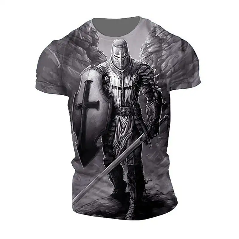 Vintage Templar Graphic 3d Print Summer Men's O-Neck T-shirt Casual Short Sleeve Oversized T Shirt Fashion Tee Tops Men Clothing