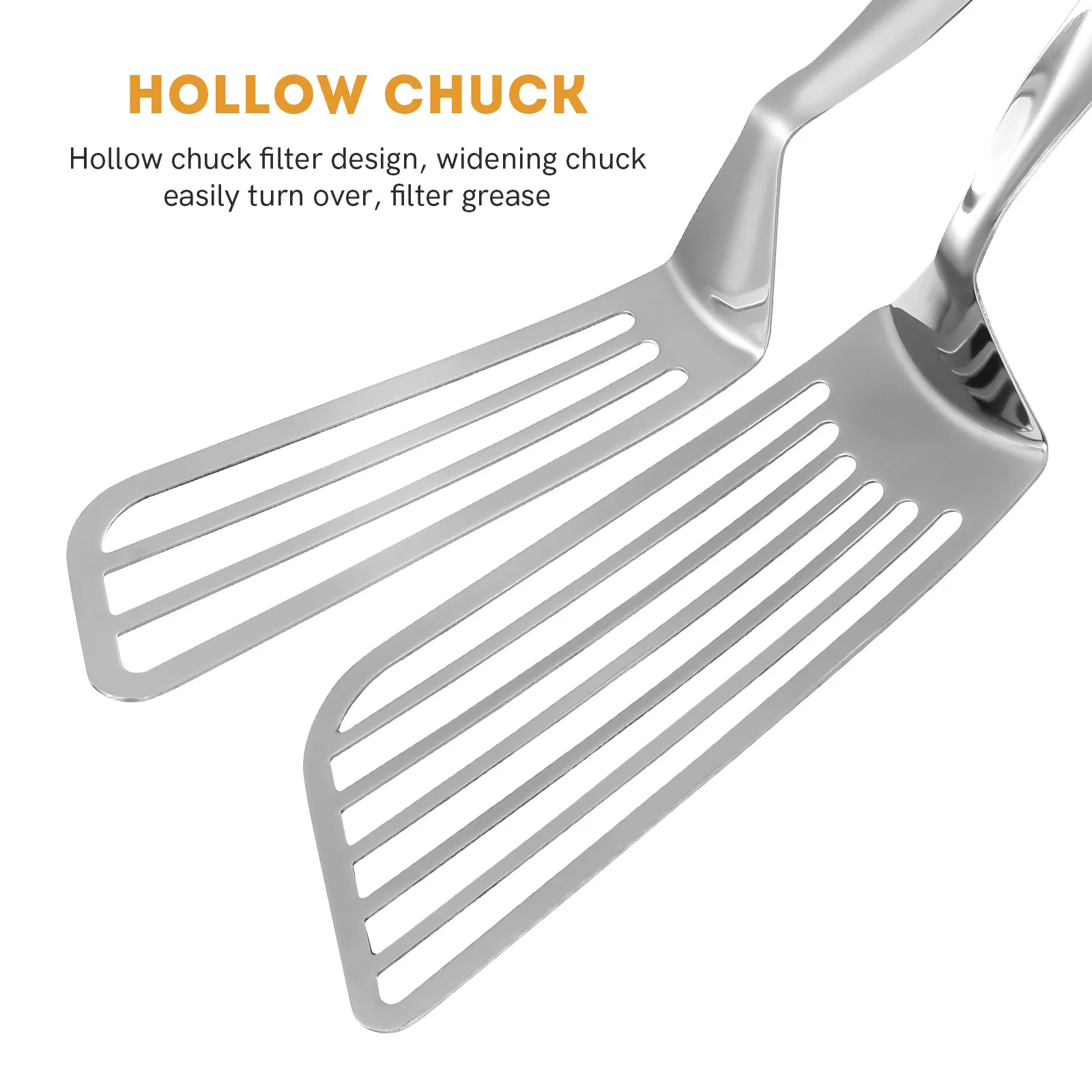 

Heavy Duty Stainless Steel Steak Clamp for Grilling BBQ Fish Frying Pancake Food Tongs Kitchen Cooking Tool