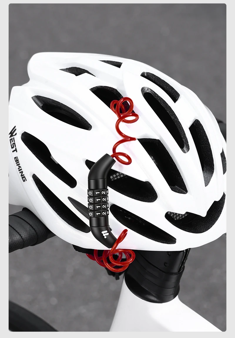 WEST BIKING Fahrradhelm-Schloss, 4-stellige Zahlenkombination, Kabel, Diebstahlschutz, tragbar, spiralförmig, Sicherheit für Radfahren, Motorradzubehör – Detail 15