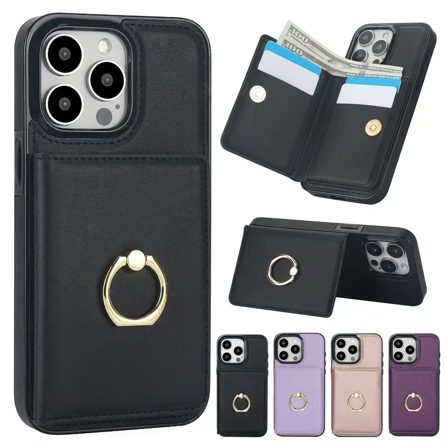 Wallet Card Slot RFID Blocking Kickstand Magnetic 360° Flip Leather Case For iPhone 15 Pro Max 14 Plus 13 Mini 12 11 XS XR 8 7