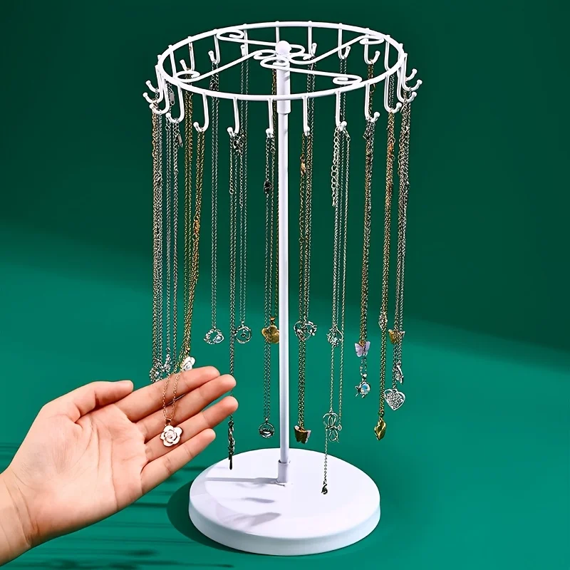 Rotatable Metal Jewelry Display Stand, Multi-Hook Necklace Storage Holder, Desktop Bracelet Earring Display Rack for Stall view 3