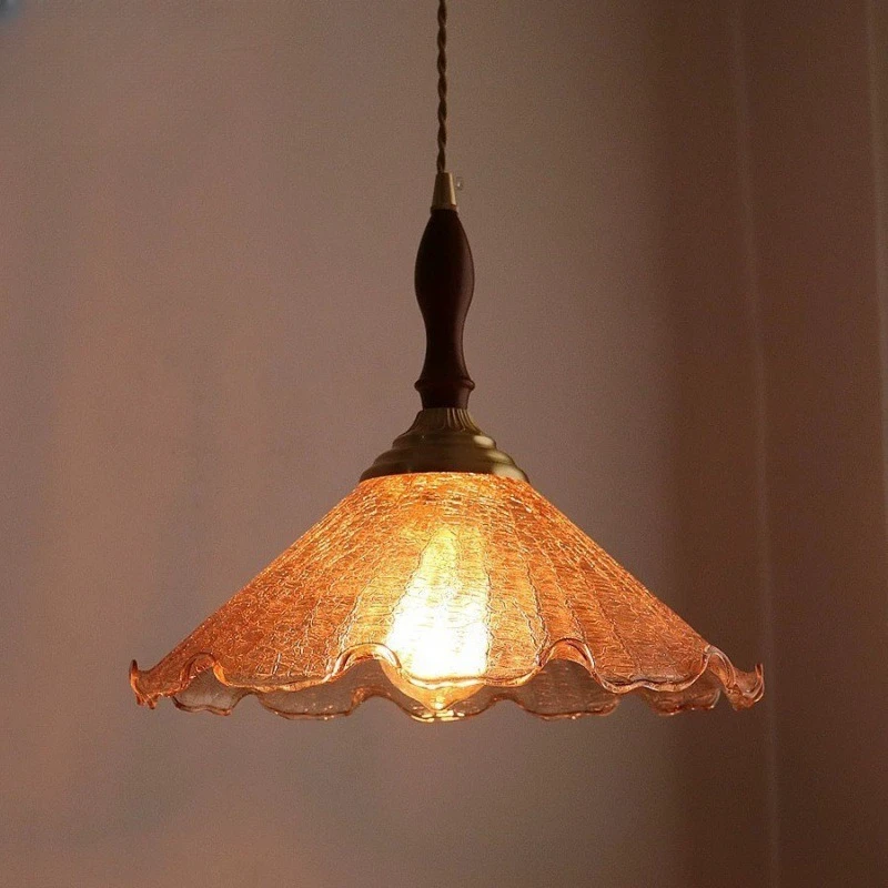 American Flower Shape Cracked Amber Glass Ceiling Pendant Lights Vintage Restaurant Bedroom Living Room Bedside LED Hanging Lamp