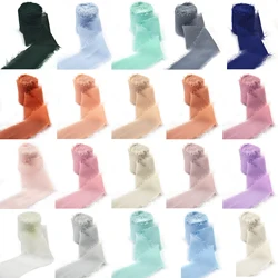 4CMx5M Handmade Frayed Edged Satin Chiffon Silk Ribbon For Wedding Invitation Wrapping Bouquets Birthday Party Decoration Gifts