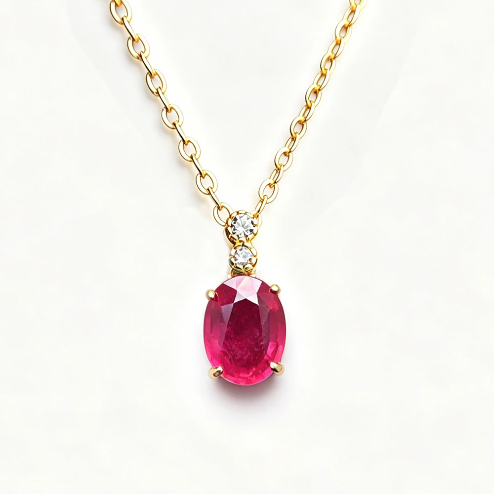 Elegant Natural Filled Ruby Pendant Necklace 925 Sterling Silver Gemstone 7*9mm 2.3ct Fine Jewelry for Women Party  Daily Wear