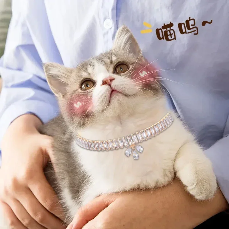 Pet Cat Necklace Jewelry Diamond Bow Tie Clover Pendant Collar Dog Adjustable Collars Pets Decoration Supplies Cats Accessories