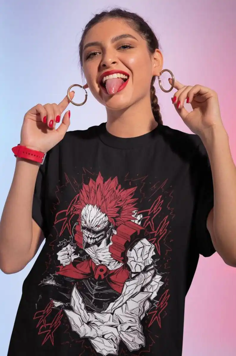 

Горячая кровь аниме ретро с принтом хлопок с коротким рукавом High Street Harajuku Топ уличная повседневная свободная футболка унисекс