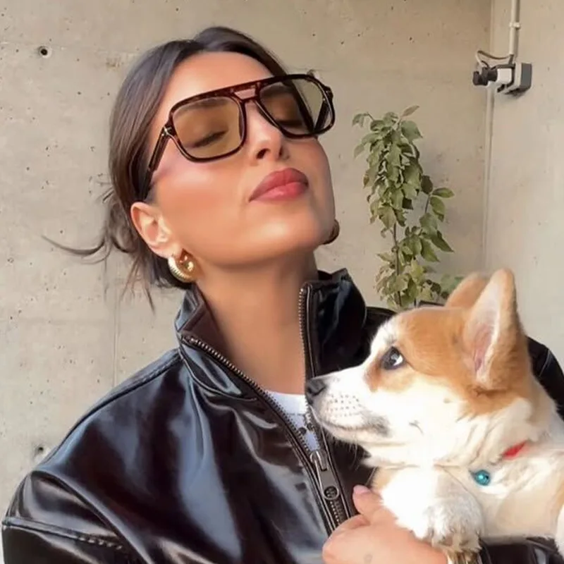 Rétro grand cadre femmes lunettes de soleil carrées Double faisceaux noir circulaire Cool hommes lunettes de soleil une pièce concepteur pilote lunettes de soleil