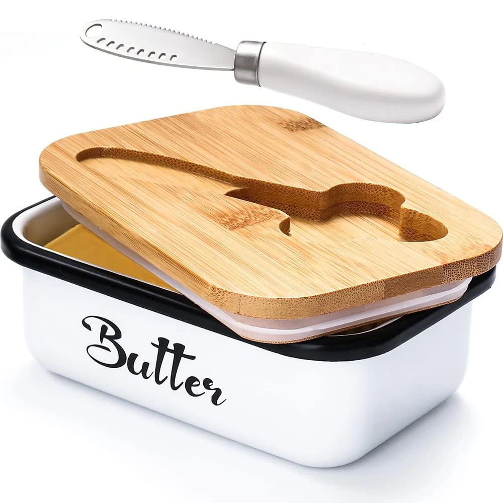 Butter Dish with Lid,Butter Dish for Countertop Metal Butter Keeper with Stainless Steel Butter Knife,Large Butter Container