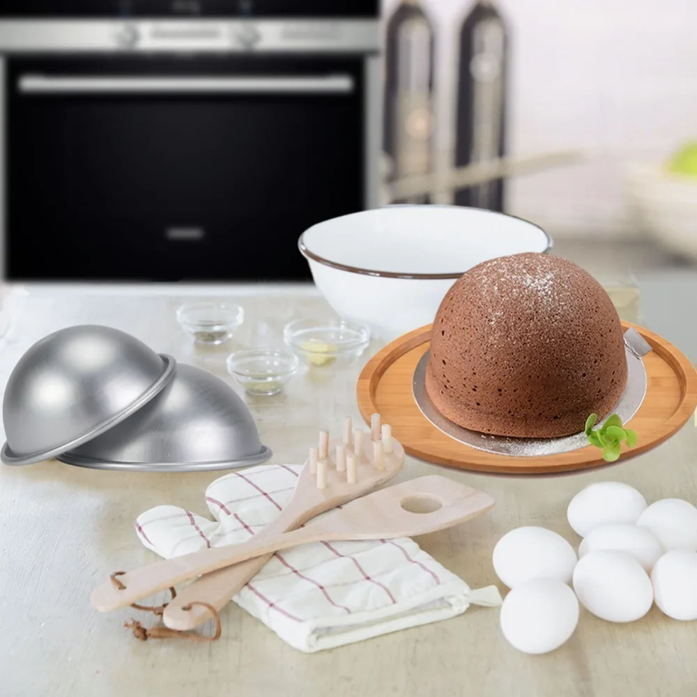 Aluminum Alloy Hemisphere Cake Mold Rolled Edge 3ins Half Ball Cake Pan Nonstick Coating 3D Sport Ball Design Baking Mold Pan
