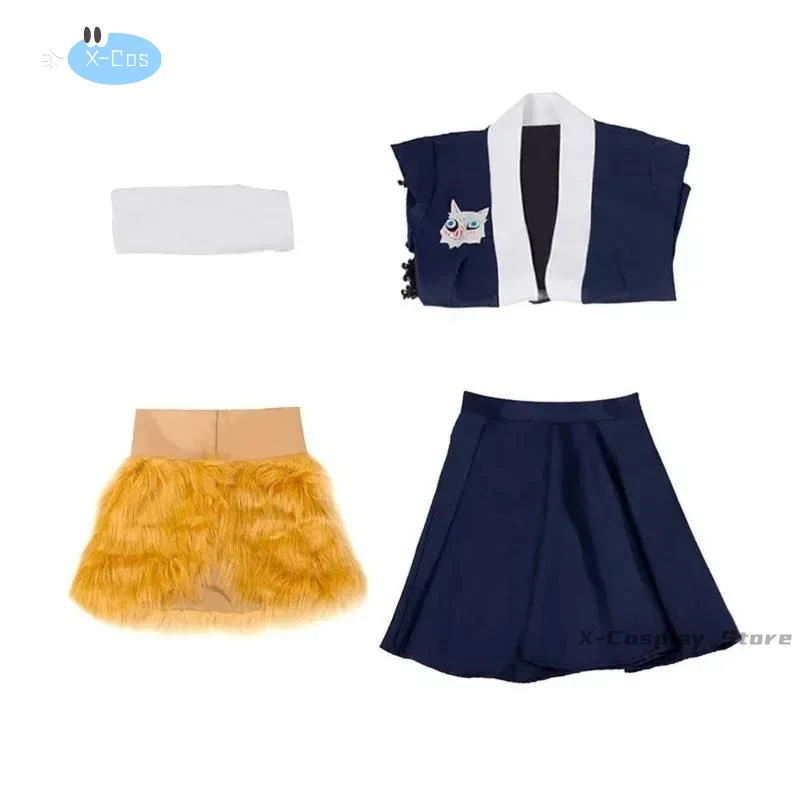 Demon Slayer Cosplay Hashibira Inosuke kostium Halloween Anime fantazyjne dziewczyny najlepsze spódnice sukienka ubrania peruka zestaw masek strój