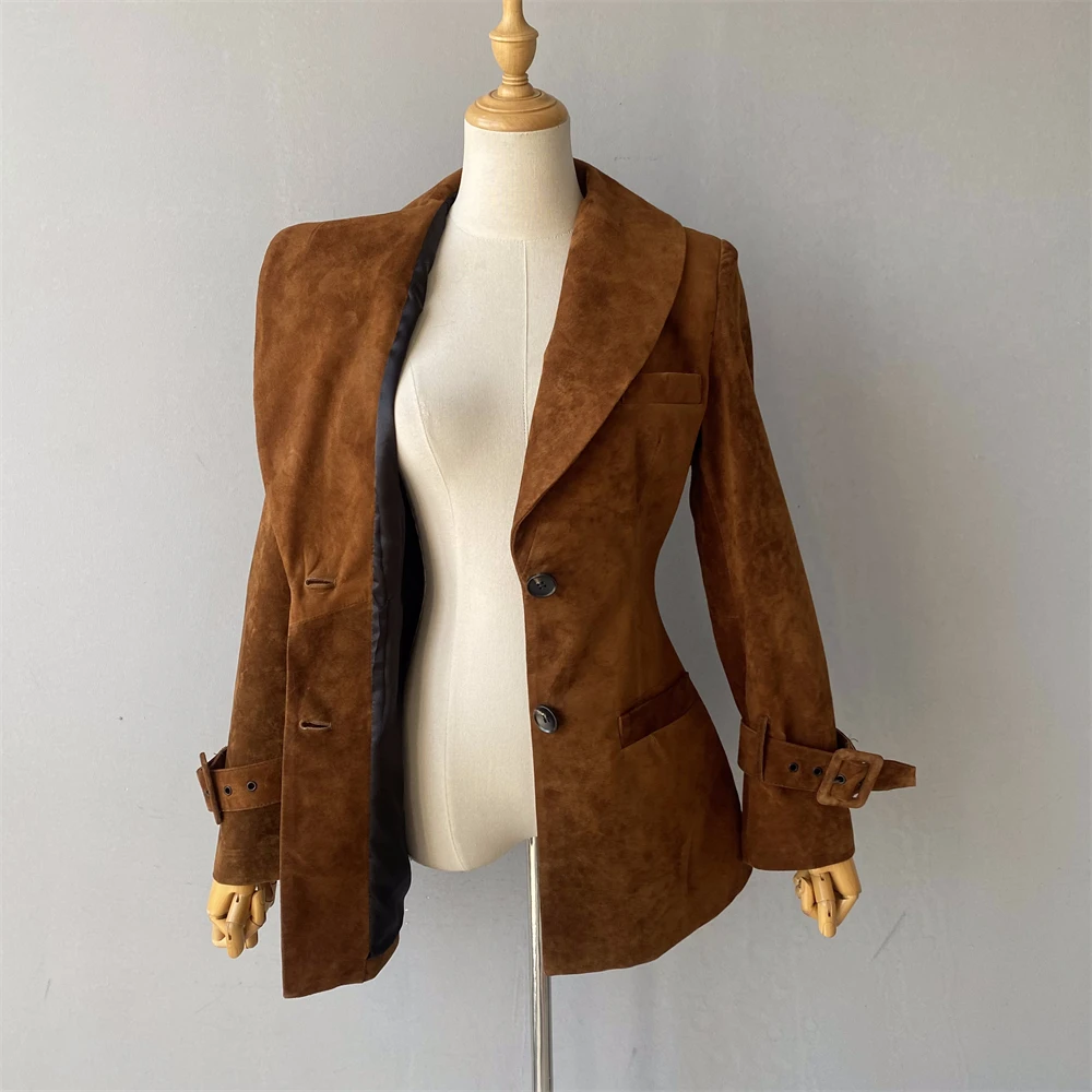 Jaxmonoy Giacca in vera pelle scamosciata per donna 2025 Autunno Nuovo arrivo Cappotto invernale in pelle di pecora Moda donna Slim Giacche in vera pelle
